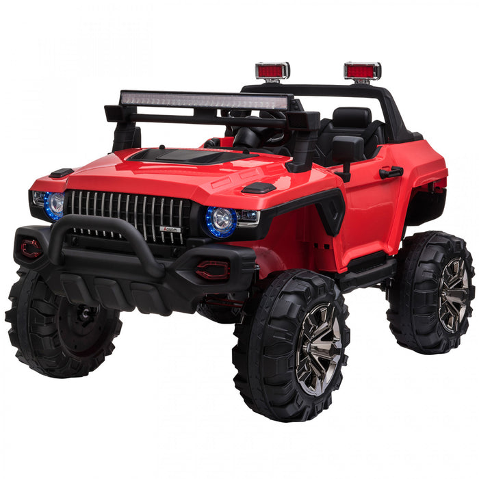 Aosom Voiture A Chevaucher 12v Rc 2 Places Camion De Police Voiture Electrique Pour Enfants Avec Lumieres Led Completes, Mp3, Telecommande Parentale (rouge)
