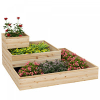 Outsunny Kit De Lit De Jardin Sureleve En Bois A 3 Niveaux Avec Doublure En Tissu, Jardiniere Surele