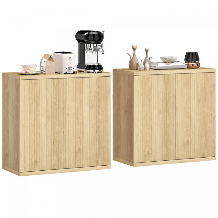 HOMCOM Buffet, Ensemble de 2, Meuble de Cuisine Rainure, Finition Chene