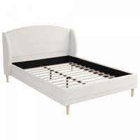 Lit Jeffrey Rembourre avec Tete de Lit Ailes en Tissu Boucle, Taille Queen - Blanc