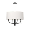 Lustre Eleanor de Dainolite avec abat-jour en tissu blanc, fini noir mat et 4 ampoules