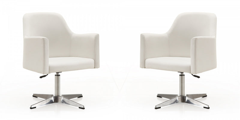 Fauteuil pivotant moderne en cuir vegetalien Pelo, blanc - Lot de 2