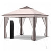 Costway 11’x11’ 2-tier Pop-up Tente Gazebo Abri A Canopy Portatif Sac De Transport Mesh Beige