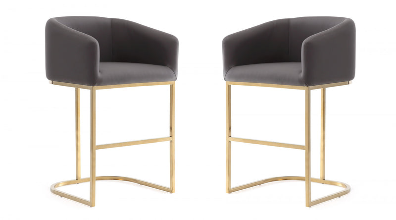 Tabouret de comptoir rembourre en metal gris style mid-century modern Louvre - Lot de 2