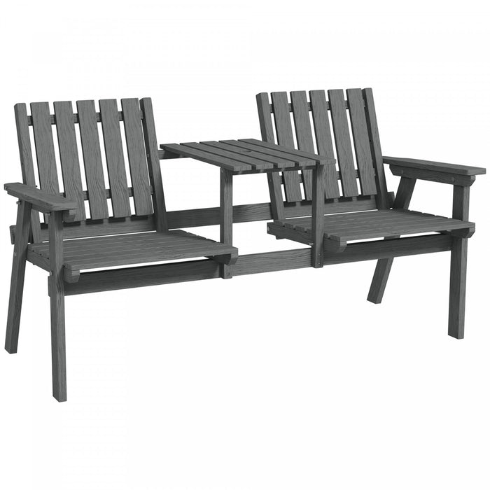 Outsunny Banc En Bois Avec Table Centrale Et Trou Pour Parasol, Gris