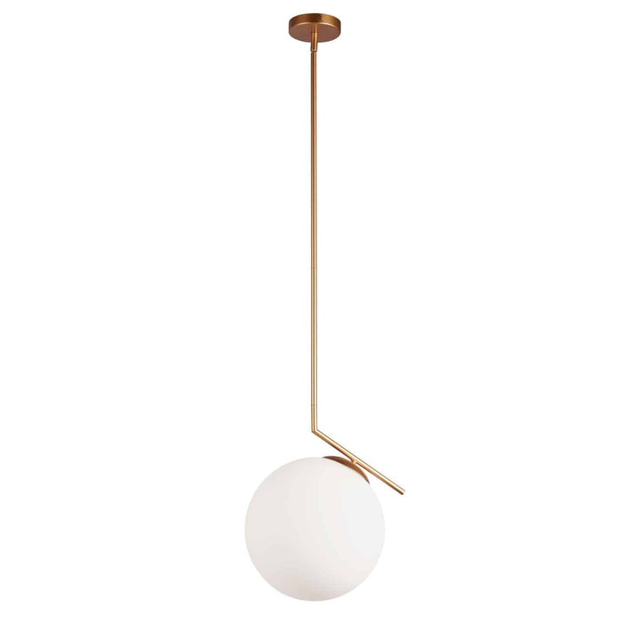 Luminaire suspendu Orion de Dainolite en verre blanc, avec fini plaqué or et 1 ampoule