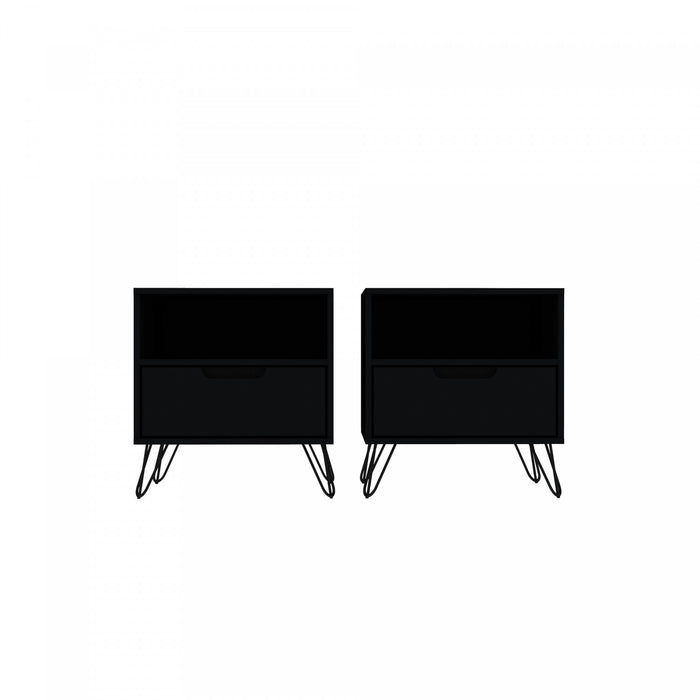 Table de nuit Rockefeller Mid-Century Modern 20\" en noir (1 tiroir) - Lot de 2