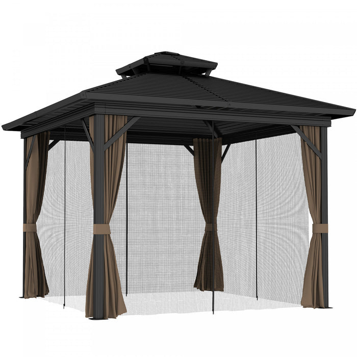 Outsunny Gazebo Exterieur En Aluminium A Toit Rigide 10x10 Pi, Brun Fonce