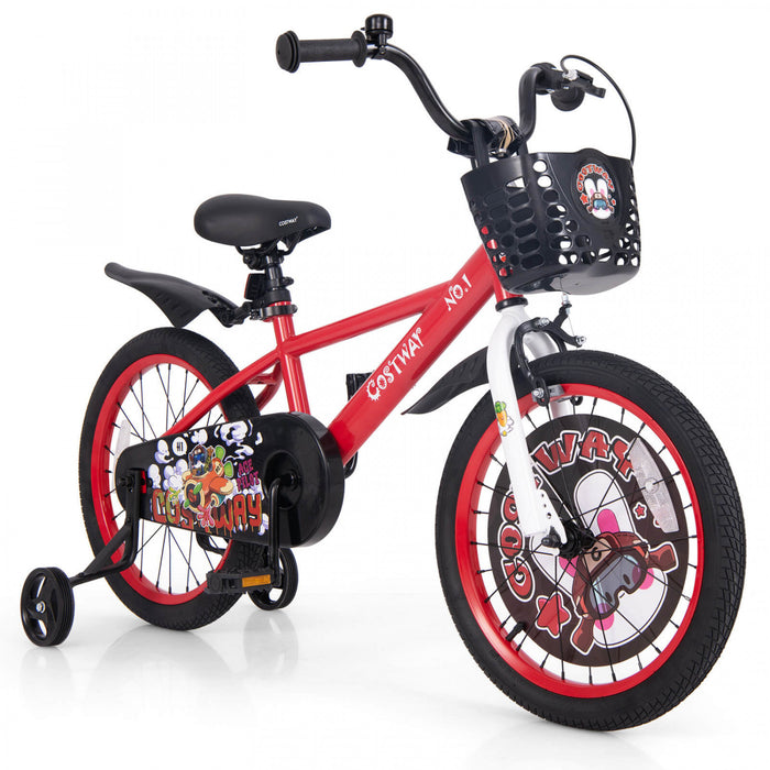 Costway 18\" Velo Pour Enfants Pour 4-8 Avec Guidon Reglable En Hauteur Et Frein A Main En Selle Rouge