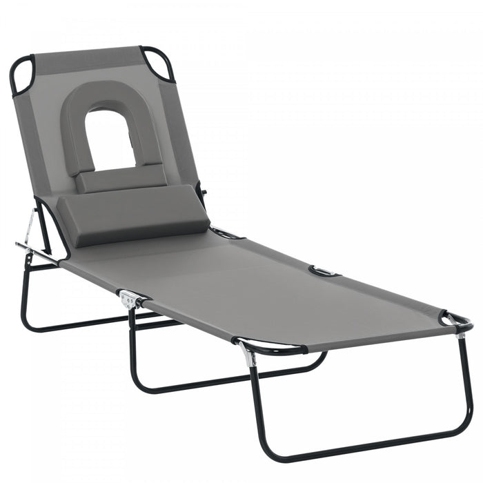 Chaise Longue Exterieure Ajustable Outsunny Avec Coussin De Soutien, Gris