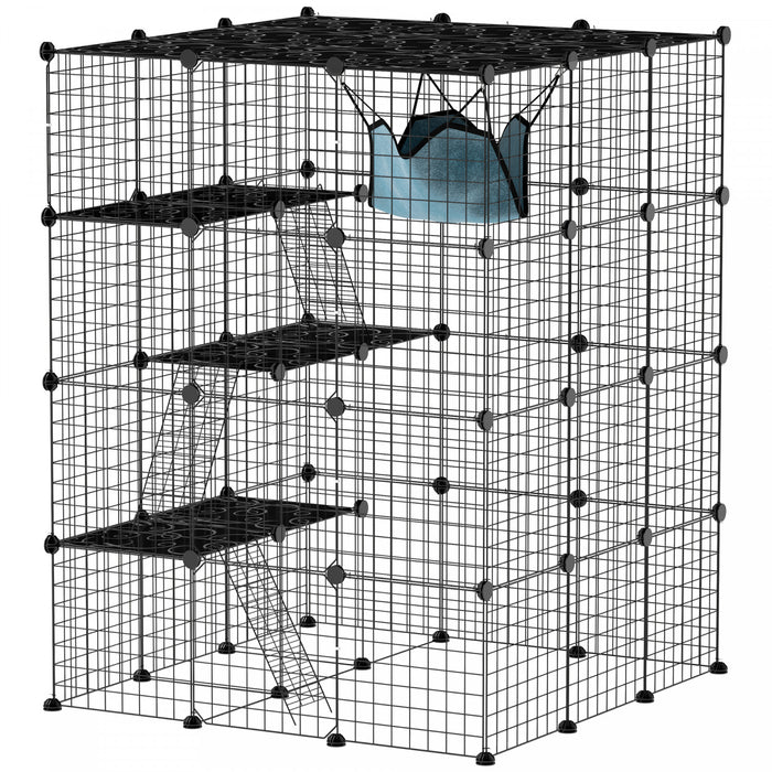 Pawhut Cage D'interieur Pour Chat A 4 Niveaux Avec Hamac, 5 Portes, 3 Rampes, 3 Plates-formes De Saut, Parc Pour Chat En Fil D'acier Pour 1 A 3 Chats, Noir