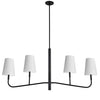 Lustre horizontal Eleanor de Dainolite avec abat-jour blancs, fini noir mat et 4 ampoules