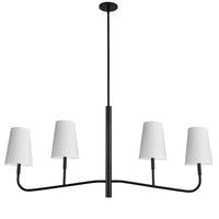 Lustre horizontal Eleanor de Dainolite avec abat-jour blancs, fini noir mat et 4 ampoules