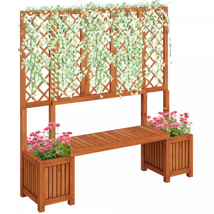 Outsunny Banc De Jardin En Bois Avec Treillis Et Jardinieres Pour Patio