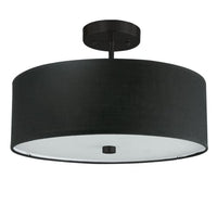 Plafonnier semi-affleuré Everly de Dainolite avec abat-jour noir, fini noir mat et 3 ampoules