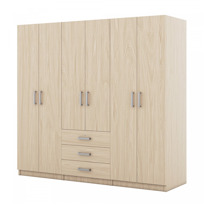 Armoire Peter En Bois De 70,9\" Avec 6 Portes, Tiroirs Et Espace De Rangement Suspendu, Marron