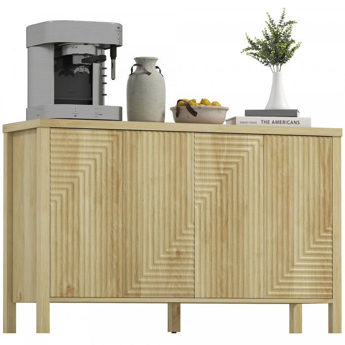 HOMCOM Buffet cannele avec portes a ouverture par pression, naturel