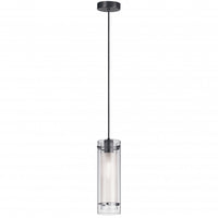 Luminaire suspendu Pasha de Dainolite en verre transparent et givré, avec fini noir mat et 1 ampoule