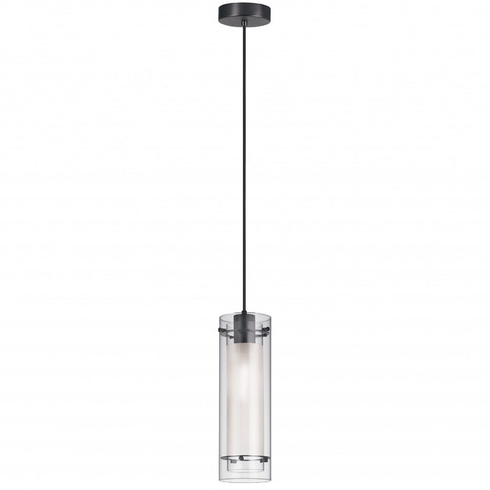 Luminaire suspendu Pasha de Dainolite en verre transparent et givré, avec fini noir mat et 1 ampoule