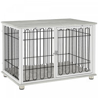Pawhut Meuble De Cage De Chien Avec Coussin Lavable, Table D'appoint Pour Niche D'interieur Avec Pie
