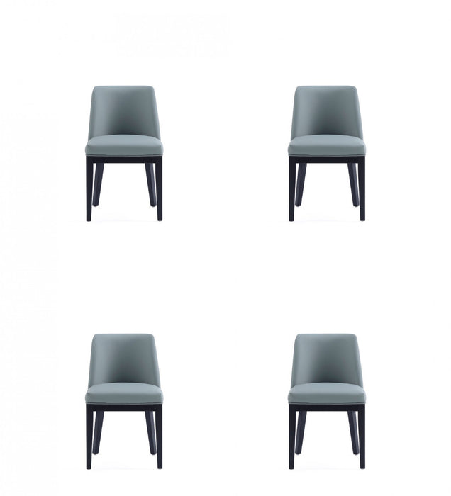 Chaise de salle a manger moderne Gansevoort en bois et cuir vegetalien coloris etain - Lot de 4