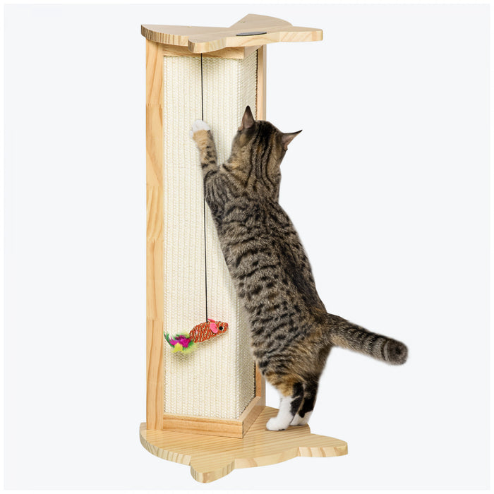 Pawhut Tapis A Gratter Pour Chat Tapis A Gratter En Sisal Naturel Gain De Place Jouet Suspendu Hauteur 24.5\"