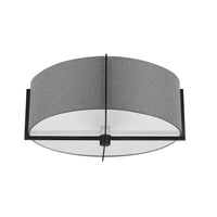 Plafonnier semi-affleuré Preston de Dainolite avec abat-jour gris, fini noir mat et 3 ampoules