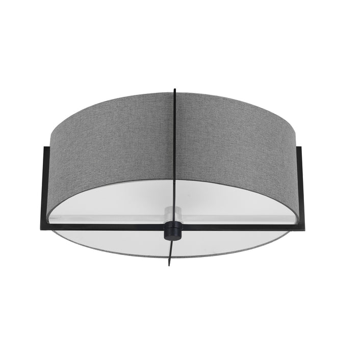 Plafonnier semi-affleuré Preston de Dainolite avec abat-jour gris, fini noir mat et 3 ampoules