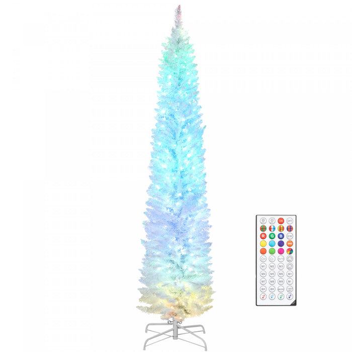 HOMCOM Sapin de Noel de 7,5pi avec LEDs Synchronisees, Sapin de Noel, Blanc