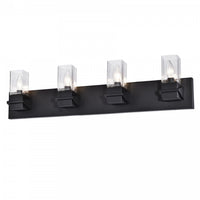 Lumière de coiffeuse Veronica de Dainolite en verre transparent, avec fini noir mat et 4 ampoules