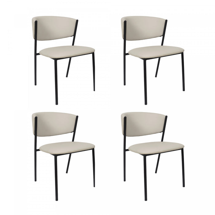 Chaise laterale contemporaine moderne Drift en cuir vegetalien et metal, gris pierre - Lot de 4