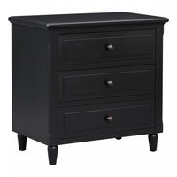  U_Style Table de Nuit Peinte 28 po avec 3 Tiroirs a Glissiere Douce et Pieds en Bois de Caoutchouc, Noir