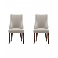 Chaise de salle a manger moderne Connie en bois, cuir vegetalien et velours, gris clair - Lot de 2