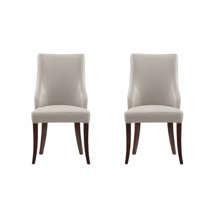 Chaise de salle a manger moderne Connie en bois, cuir vegetalien et velours, gris clair - Lot de 2