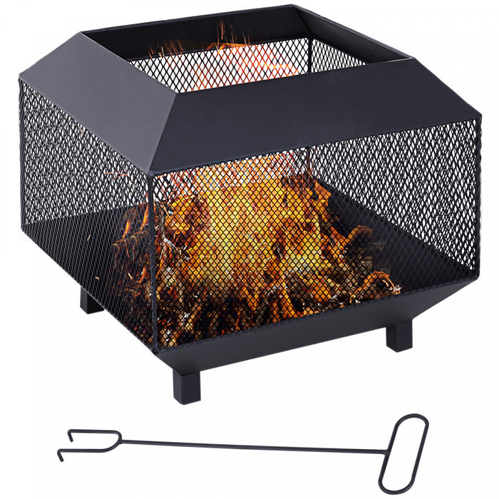 Outsunny Brasero d'Exterieur 44 cm avec Poker, Chauffage au Bois - Noir