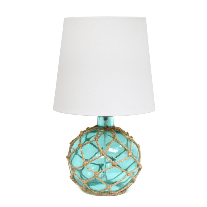 Marelle Lampe de table en verre avec filet de jute, Sarcelle, 14,75 po H
