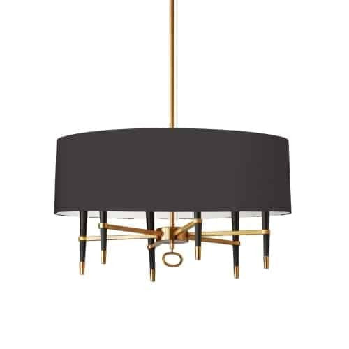 Lustre Langford de Dainolite avec abat-jour noir, fini bronze rétro et 6 ampoules
