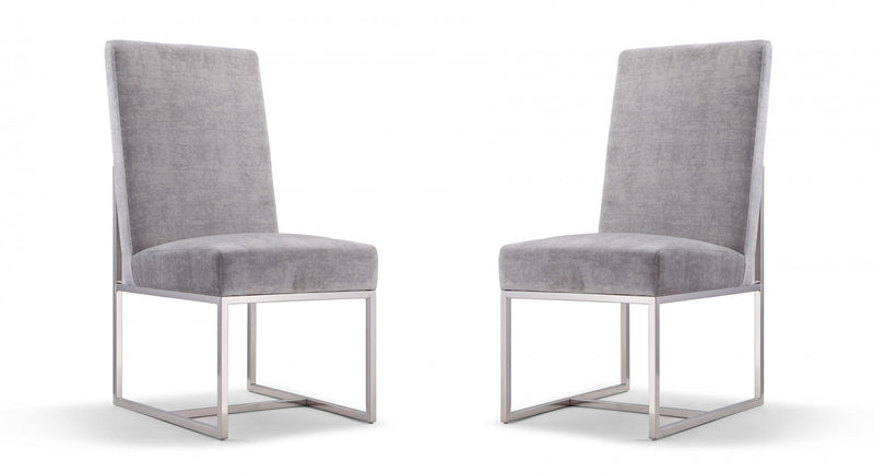 Chaise de salle a manger moderne en velours et metal Element gris - Lot de 2