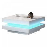  Ryan table basse pivotante – table basse avec eclairage LED et plateau rotatif a 360°, blanc