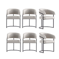Chaise de salle a manger Augusta moderne en metal et cuir vegetalien gris clair - Lot de 6