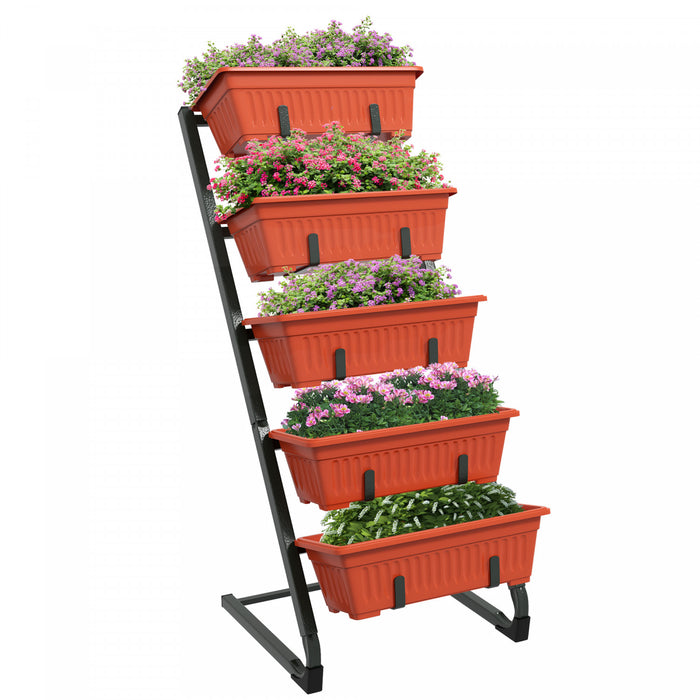 Outsunny Jardin Sureleve Vertical A 5 Etages Avec 5 Bacs A Plantes, Rouge