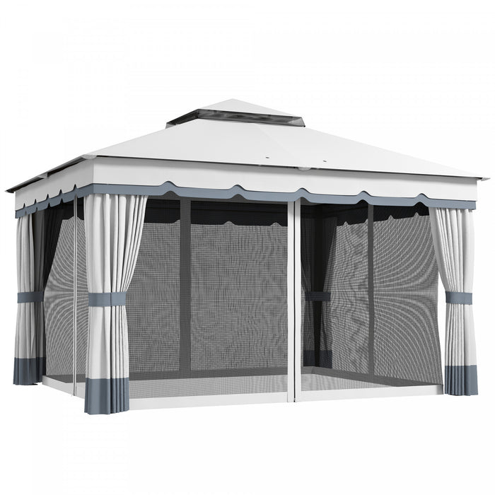 Outsunny Gazebo Exterieur A Double Toit 10' X 12' Avec Filet Et Rideaux