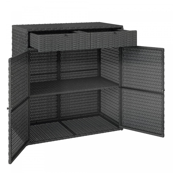 Meuble de rangement exterieur en rotin Outsunny avec 2 tiroirs et etageres, Gris fonce