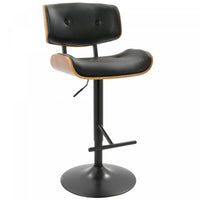 Tabouret bar réglable moderne du milieu du 20e siècle Lombardi en similicuir - noyer et noir