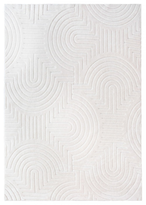 Tapis Lavable A Poils Longs En Velours Creme A Motifs Circulaires 8'x10'