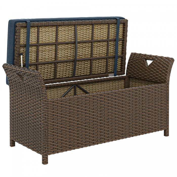 Outsunny Banc de Rangement en Rotin, Coffre de 29 Gallons, Bleu Marine