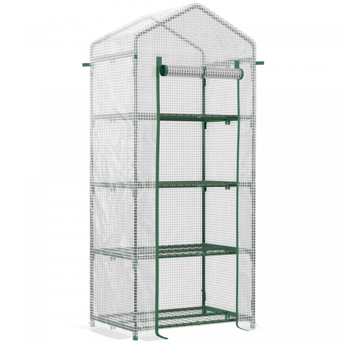 Outsunny Serre De Jardin 28\" X 20\" X 63\" Avec Etageres A 4 Niveaux Serre Chaude Pour Plantes Et Fleurs D'exterieur, Cadre En Acier, Couverture En Pe, Blanc