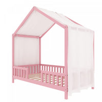 Paul Lit Montessori au sol avec baldaquin et barrieres hautes, Taille Simple, Rose