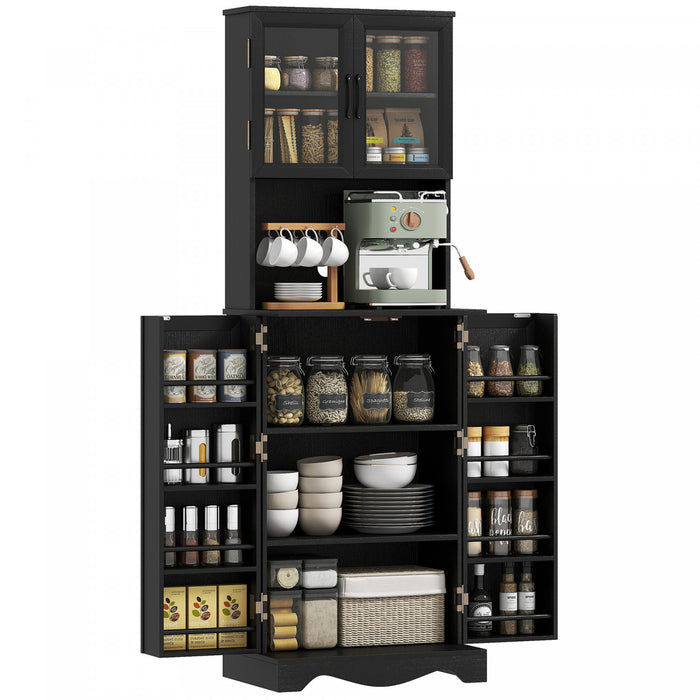 HOMCOM Buffet de Cuisine de 71\", Buffet avec 8 Etageres de Porte, Noir