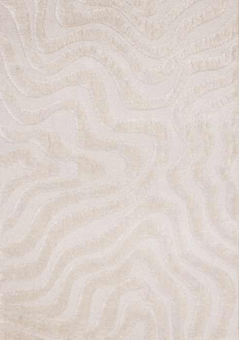 Carpette moderne, luxueuse et moelleuse Lincoln blanche à motif de courbes - 5 pi 3 po x 7 pi 7 po